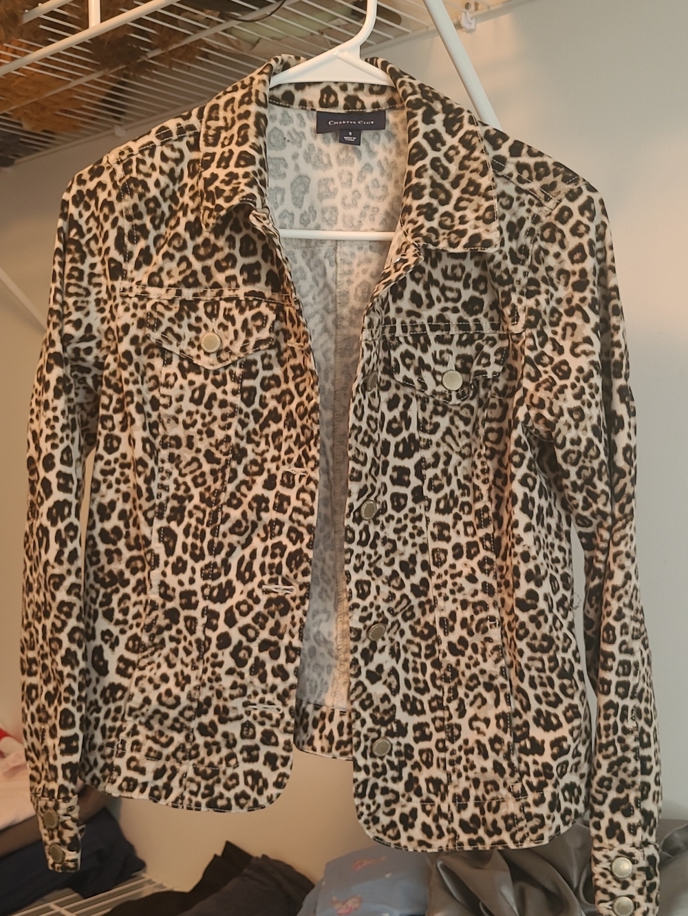 Charter Club Leopard-Print Jean Jacket in Beige and Black
